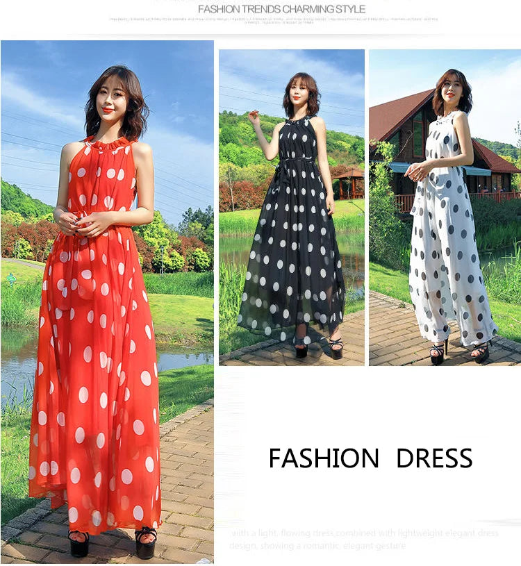Polka Dot Maxi Dress Korean Style For Women Plus Size