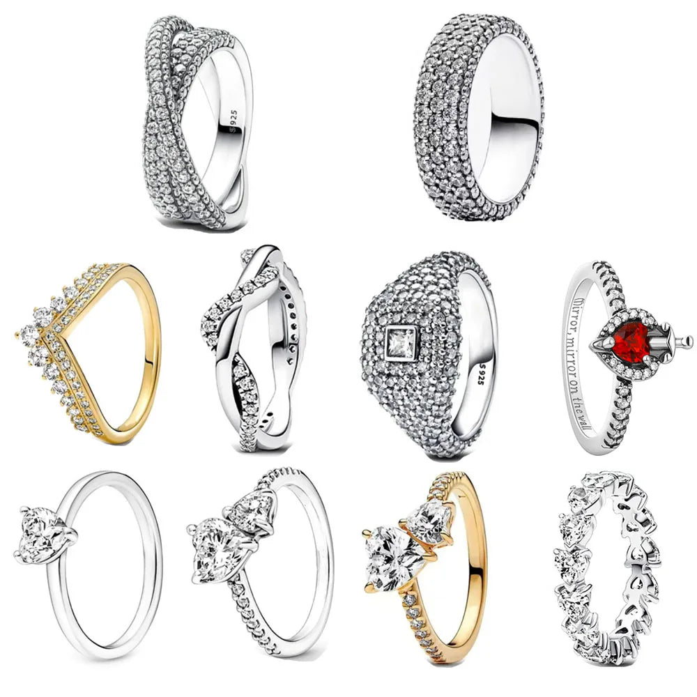 925 Sterling Silver Heart Stone Ring for Women in Size 6 7 8 9 for Wedding and Party Jewelry