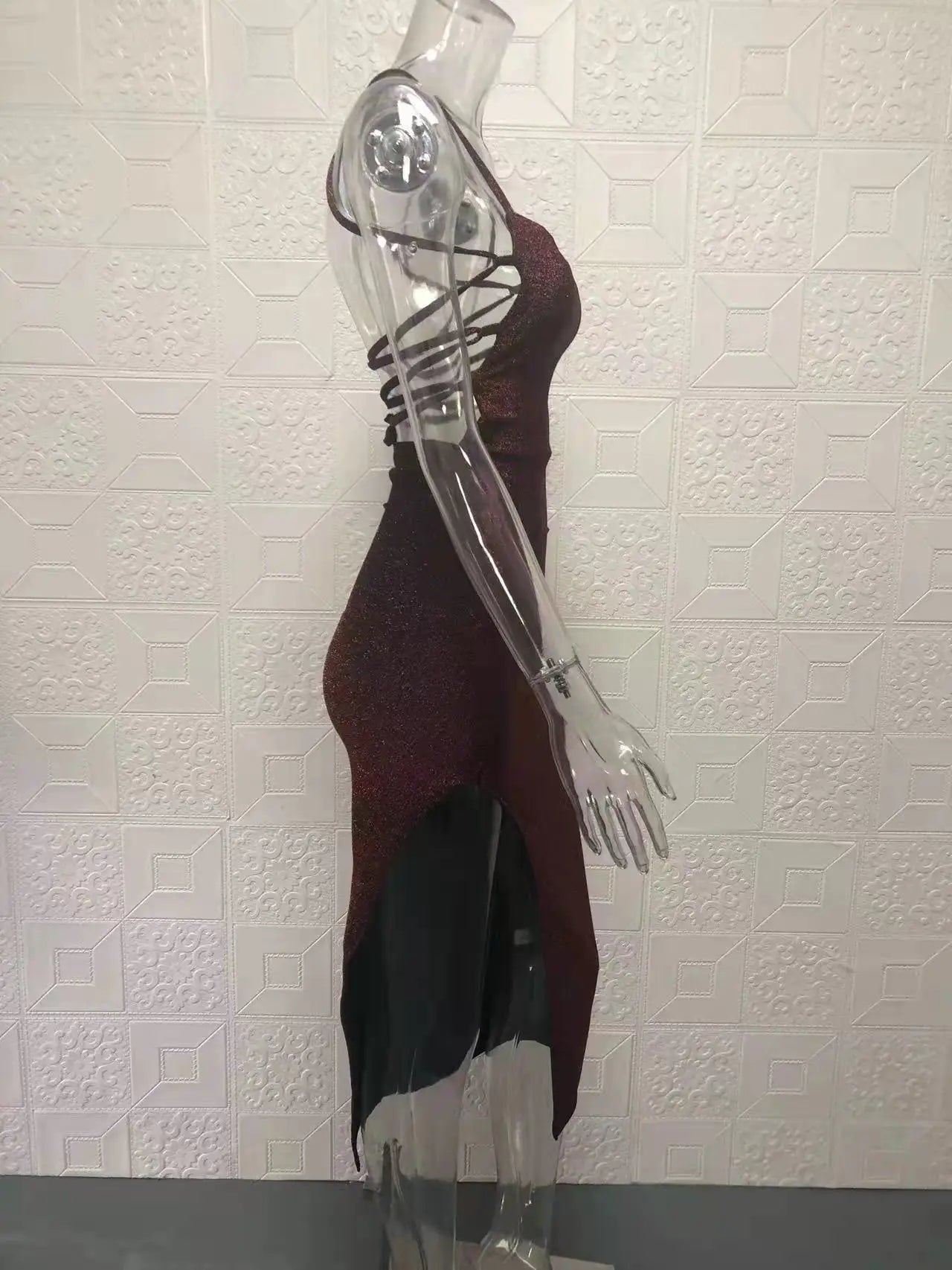 Backless Square Neck Wrap Dress With Slit In Solid Color