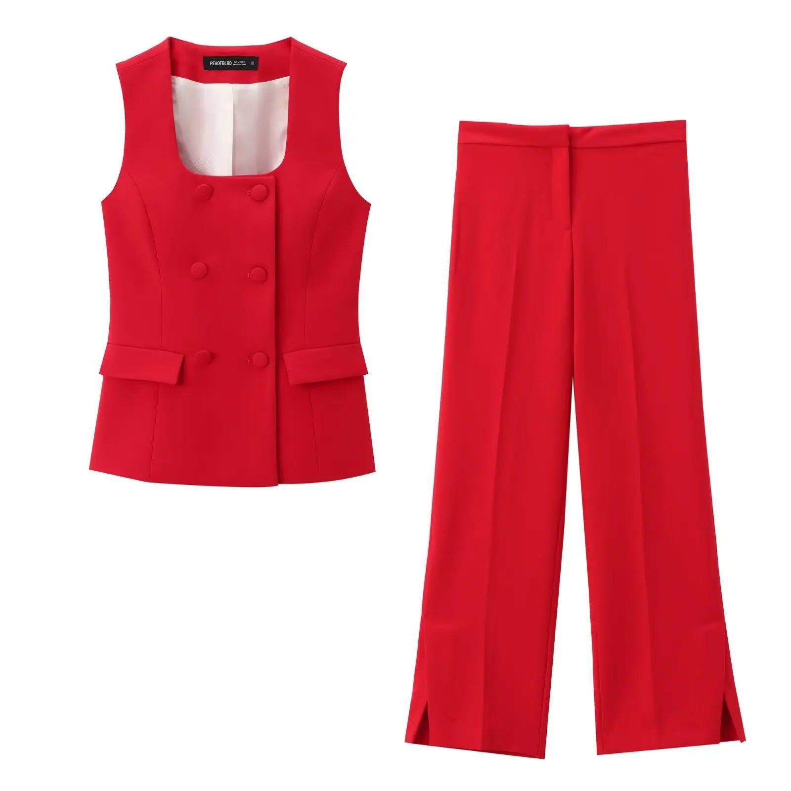 Women Two Piece Wide Leg Pant Set for Office Style with Vest Top and Split Straight Leg Pants