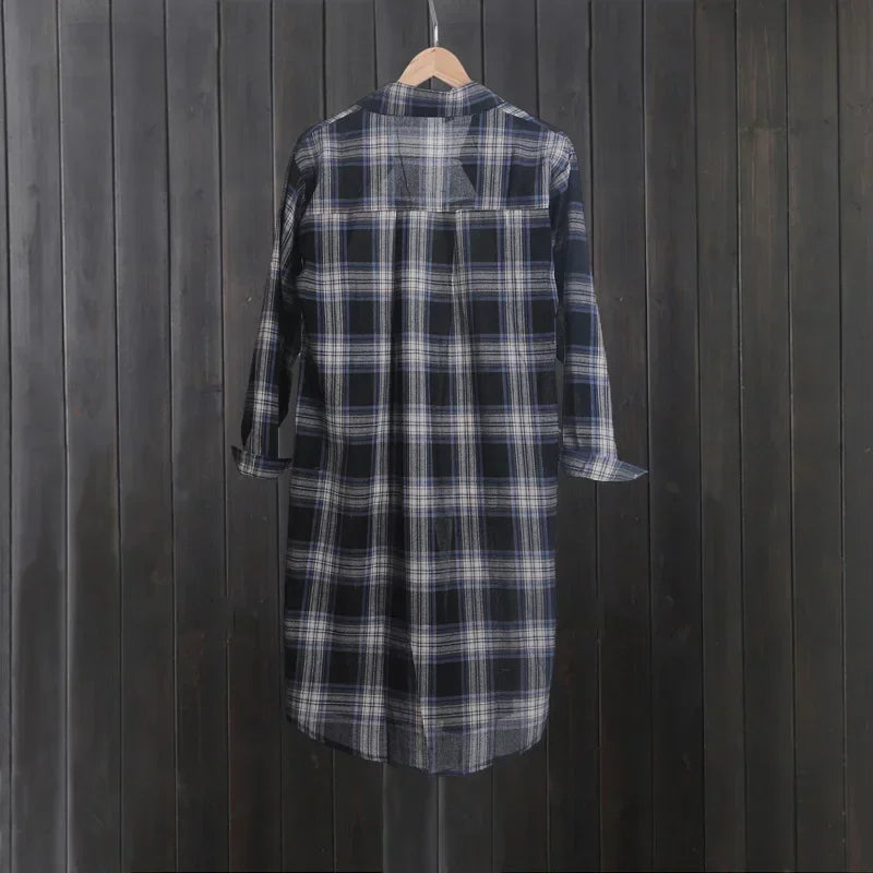 Women's Plaid Long Sleeve Shirt Vintage Button-Up Blouse Casual Lightweight Summer Top