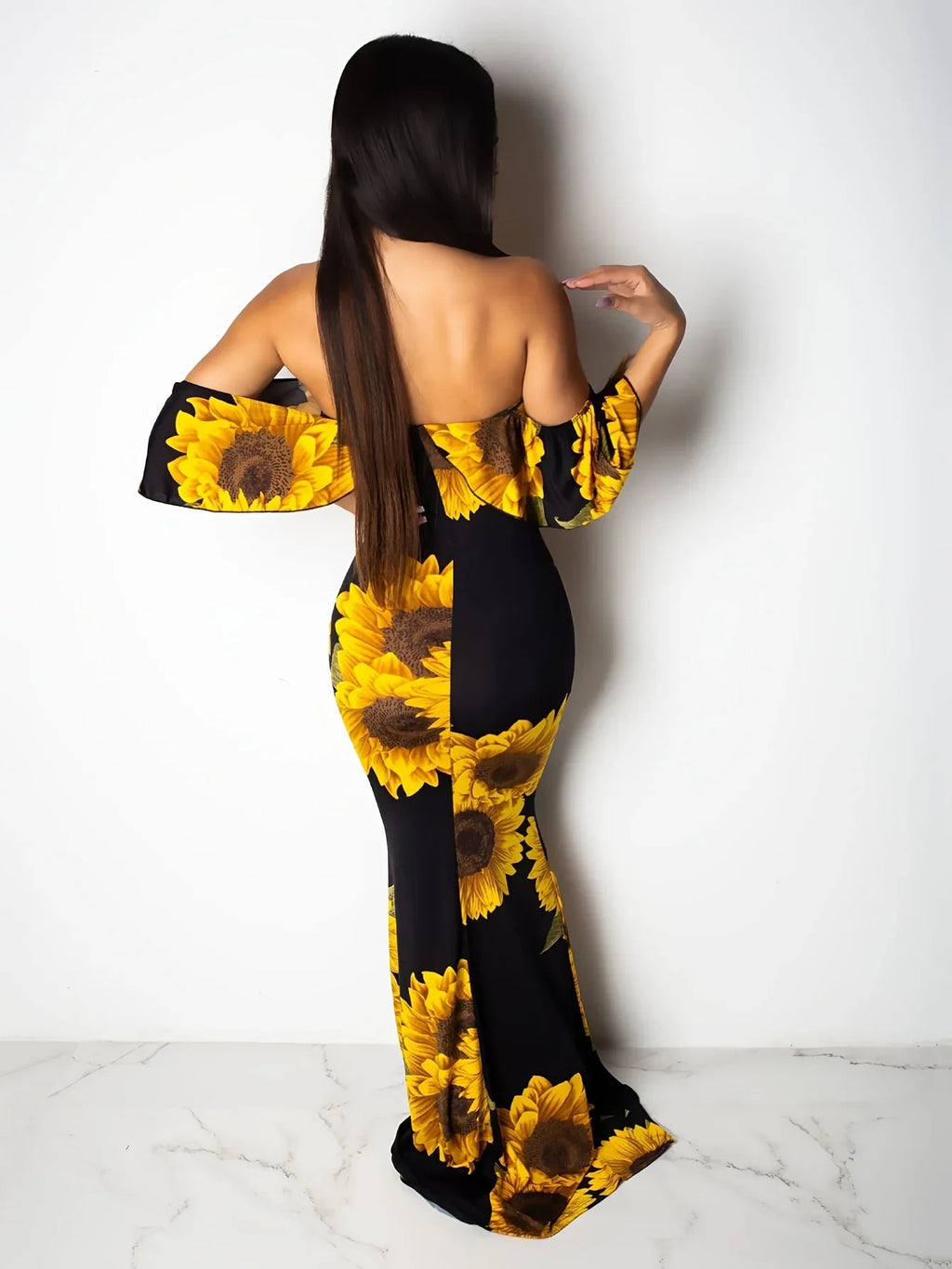 Floral Print Maxi Dress Off Shoulder Bodycon Silhouette