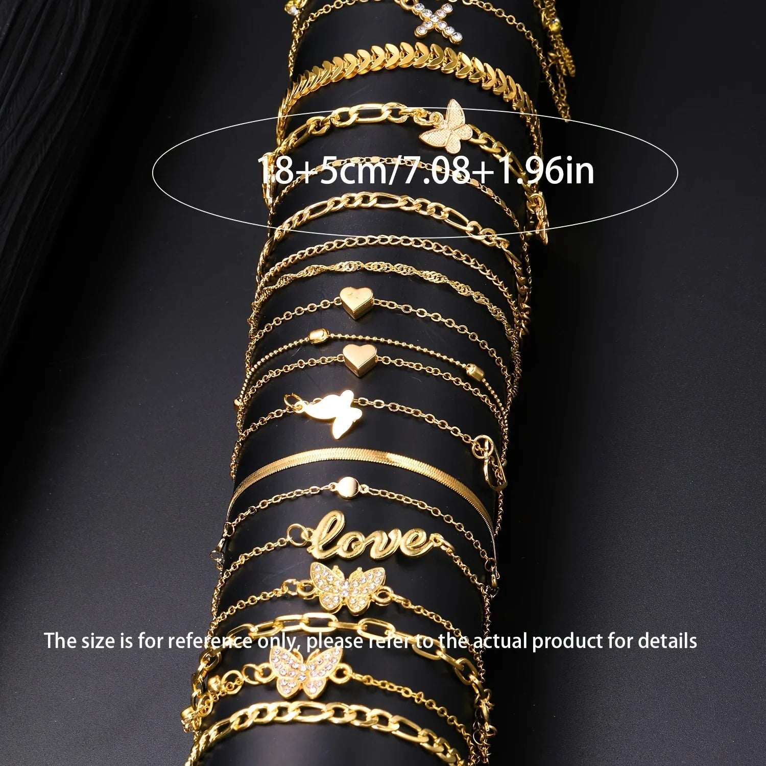 18Pcs Bohemian Summer Beach Anklet Set with Vintage Butterfly Heart Crystal Pendant Foot Bracelets for Women Fashion Jewelry Gift