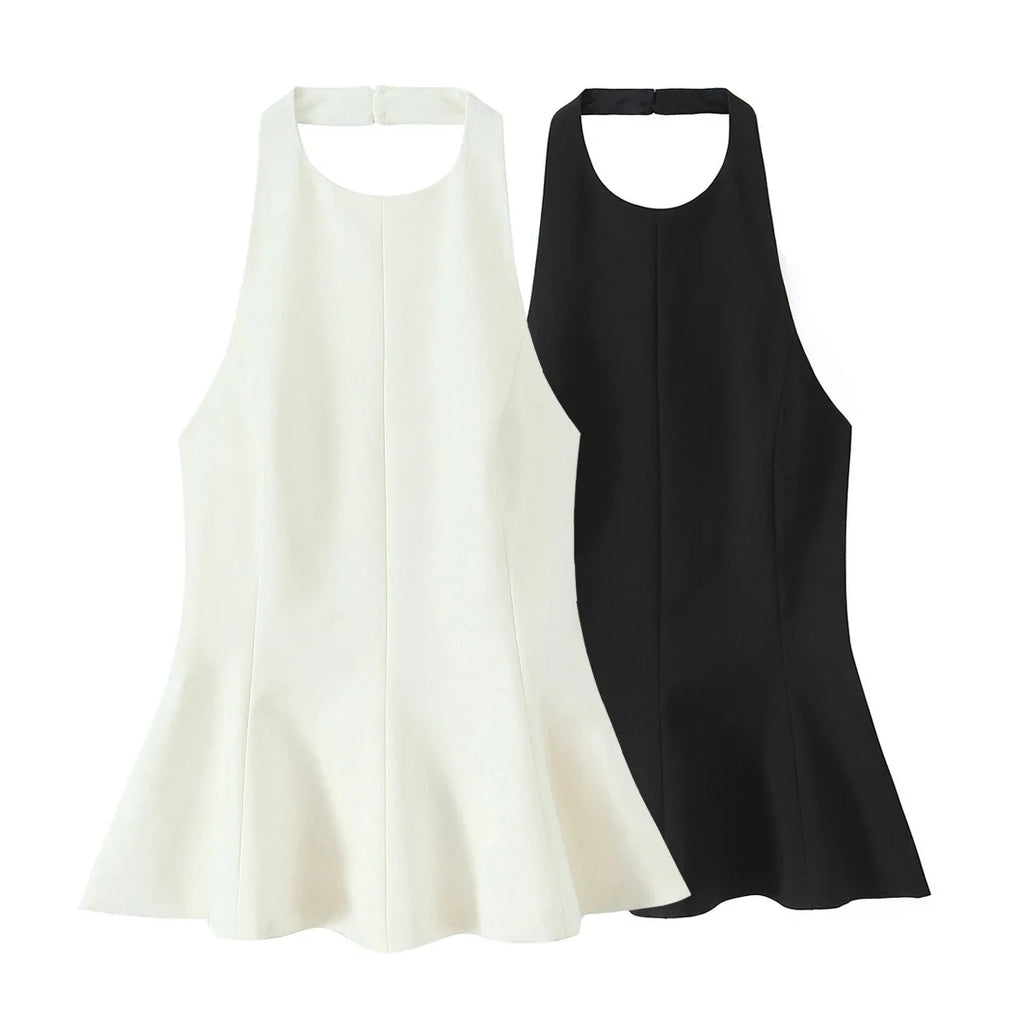 Pleated Slim Sleeveless A Line Dress With Waist Cinching