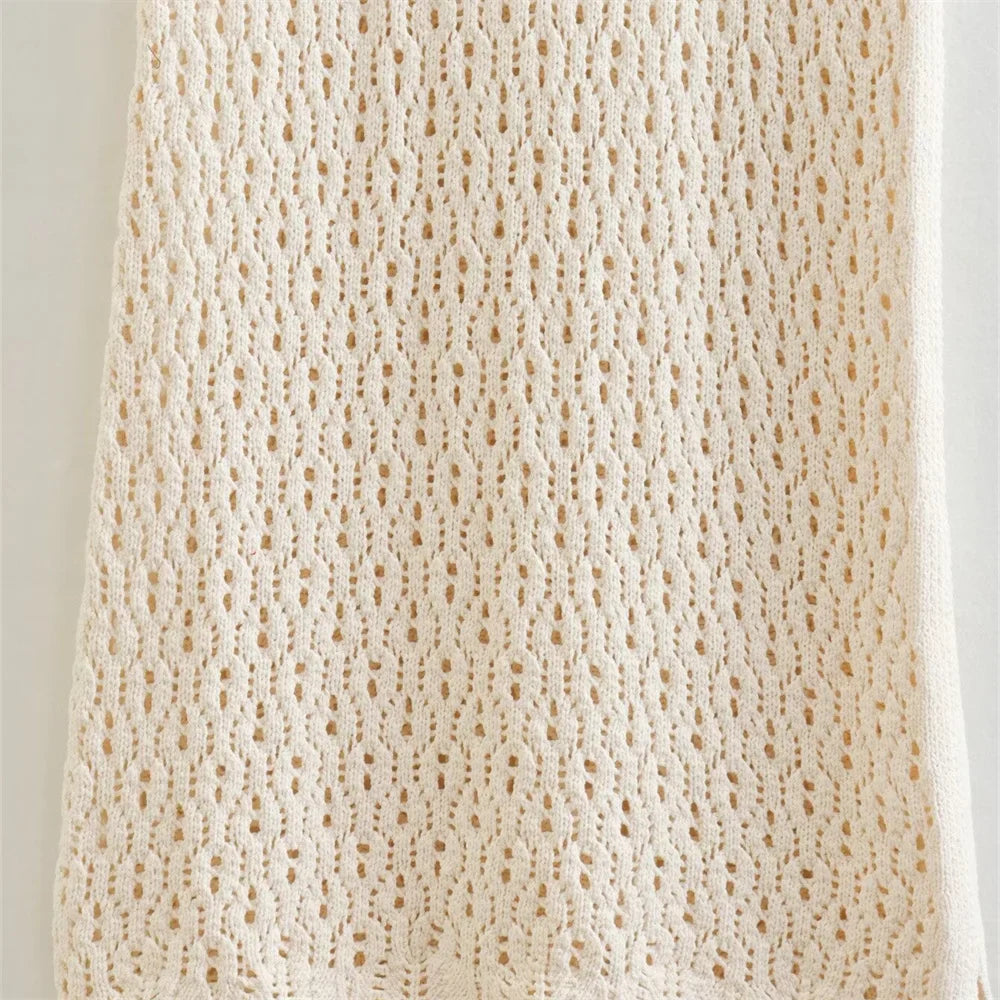Elegant Women's Open Jacquard Mesh Knitted Summer Dress