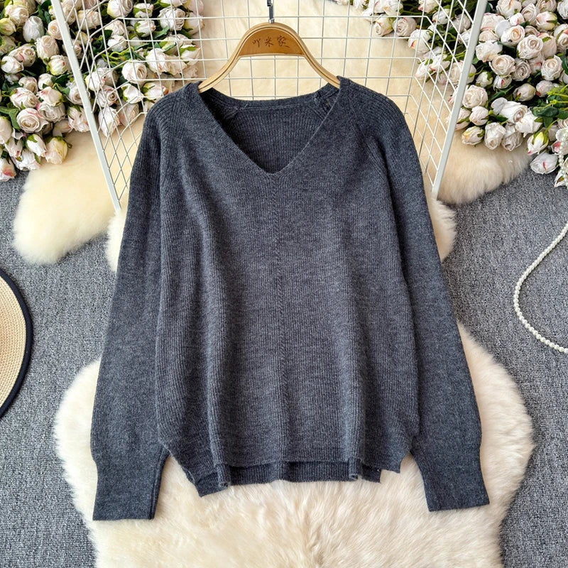 Cozy Knitted Two-Piece Women's Tracksuit Set with V-Neck Sweater and Straight Jogging Pants Autumn Winter Lounge Wear