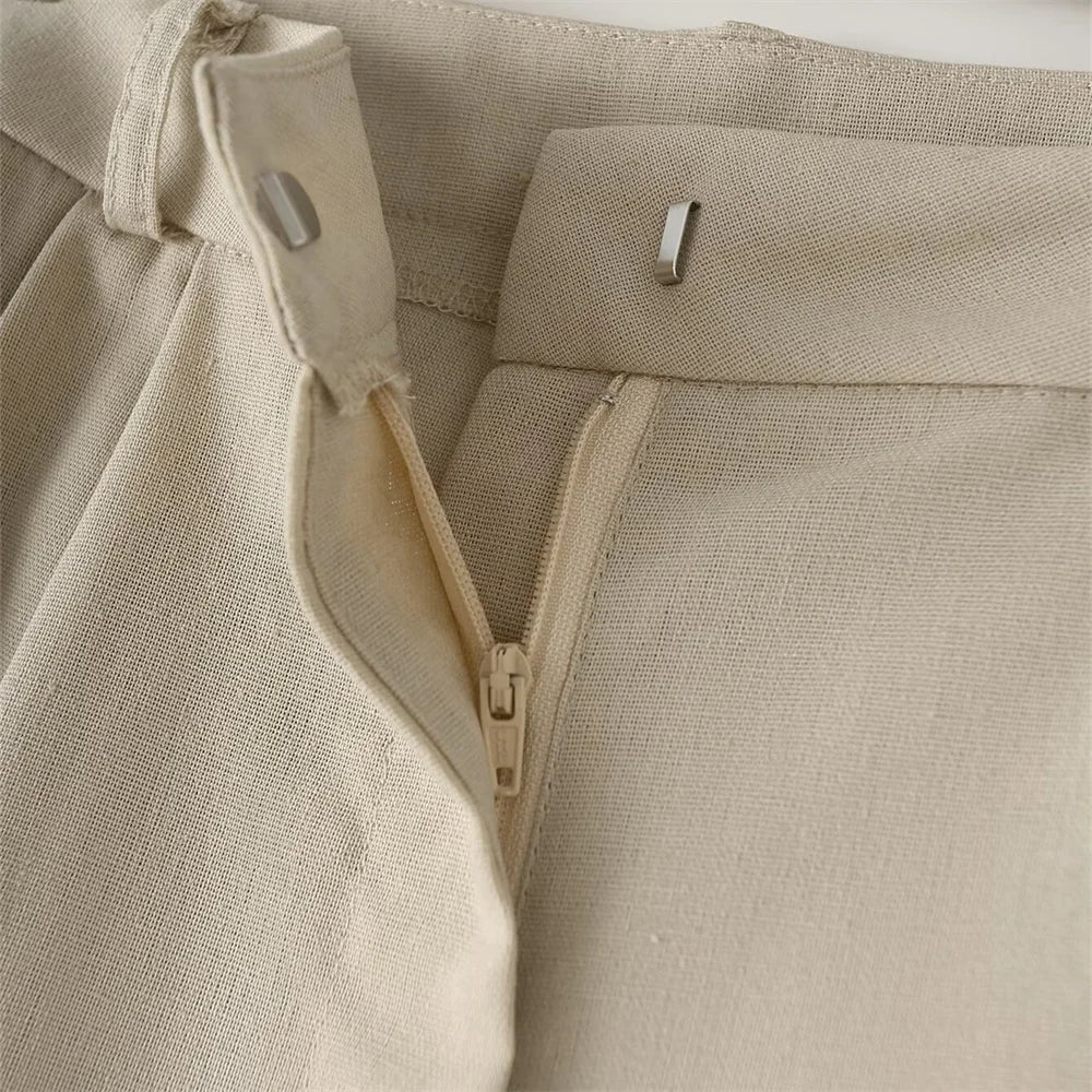 Versatile Slim Sleeveless Cotton Linen Vest and Mid-Waist Trousers Suit for Women's Commuting Style