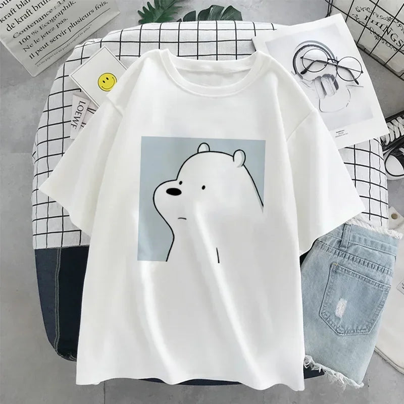 Kawaii Little Bear Print Oversized T-Shirt for Women Short Sleeve Summer Anime Style