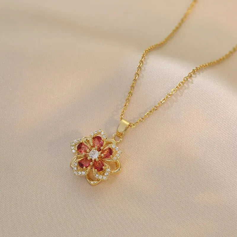 Gold Color Zircon Flower Pendant Necklace for Women Elegant Party Jewelry Gifts