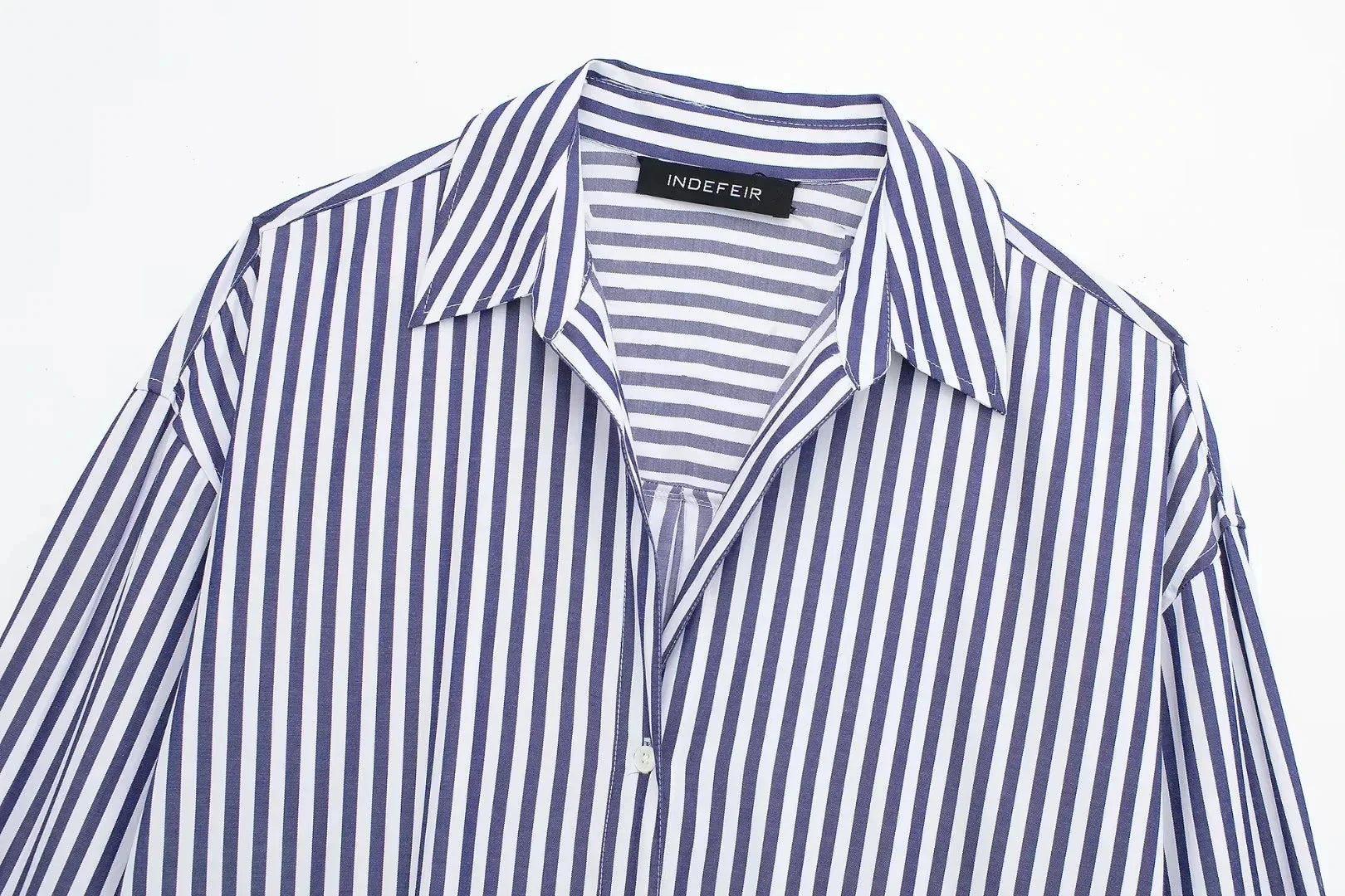 Women's Casual Striped Single Breasted Long Sleeve Lapel Blouse Elegant Solid Color Office Shirt Chic Top