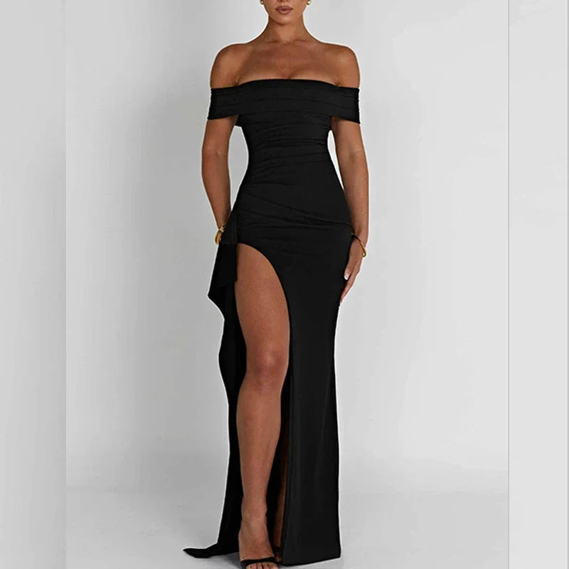 One Shoulder Evening Dress With Split Knit Open Back