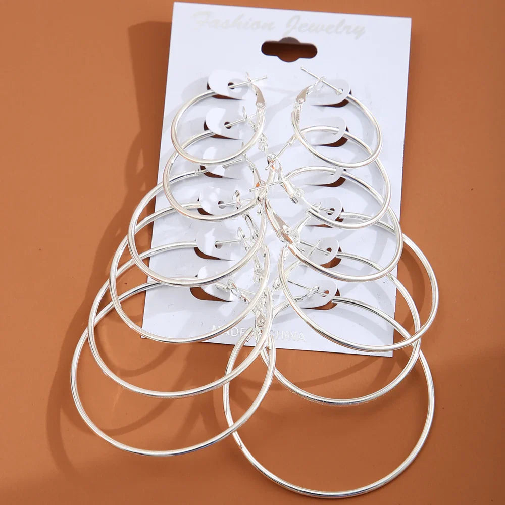 Trendy Silver Hyperbolic Hoop Earrings Set for Women Round Circle Jewelry Gift