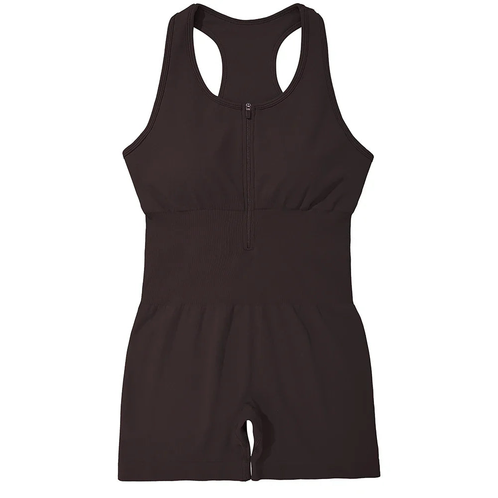 Sleeveless Solid Bodycon Jumpsuit for Women Zipper Front Summer Romper Overalls Fashion Streetwear Sportswear