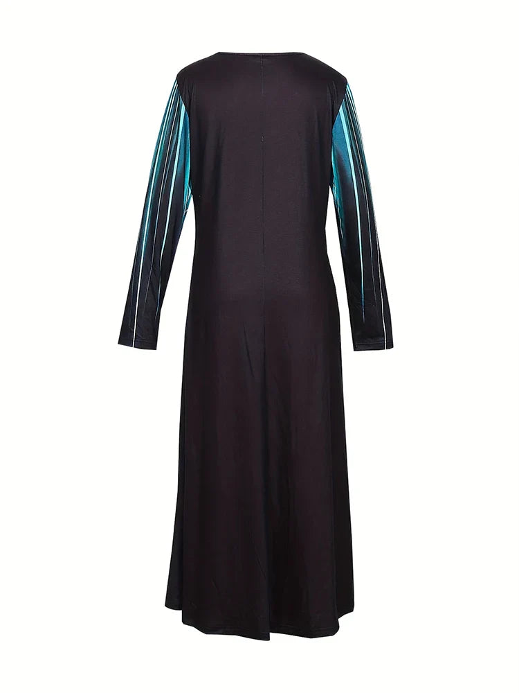 Women's Color Block Dress With Long Sleeves Round Neck