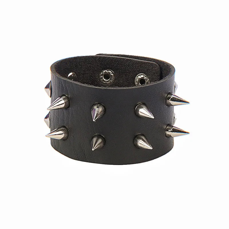 90s Fashion Punk Style Spiked PU Leather Bracelet with Square Studs and Multi-Row Design