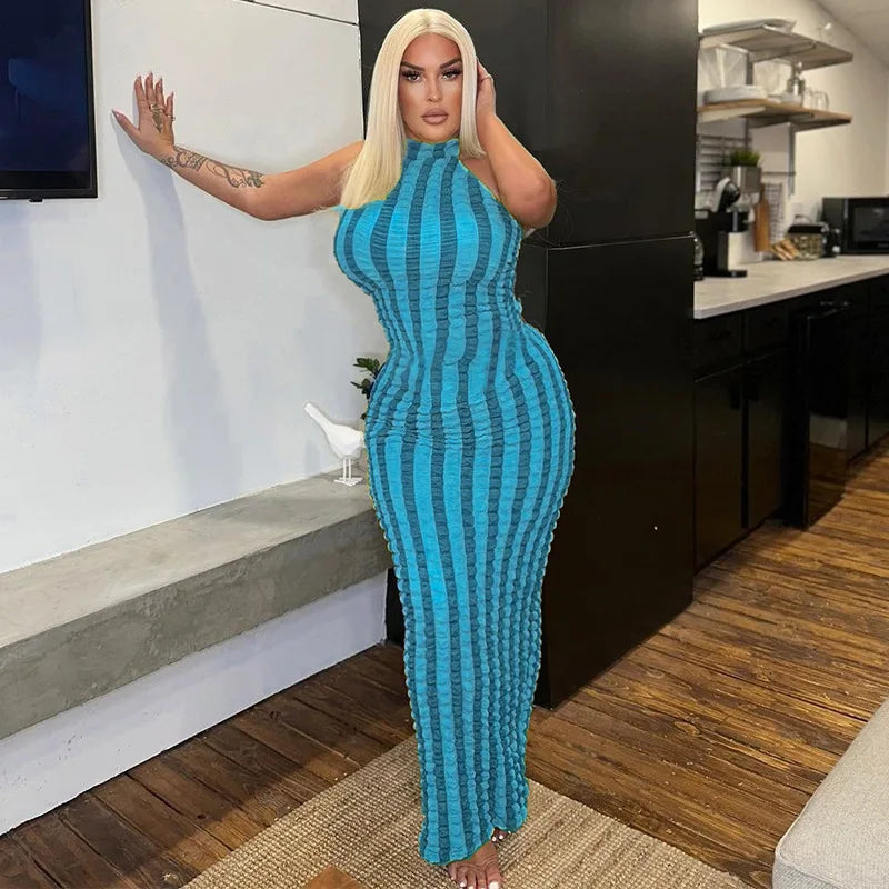 Y2K Patchwork Halter Backless Bodycon Maxi Dress For Women