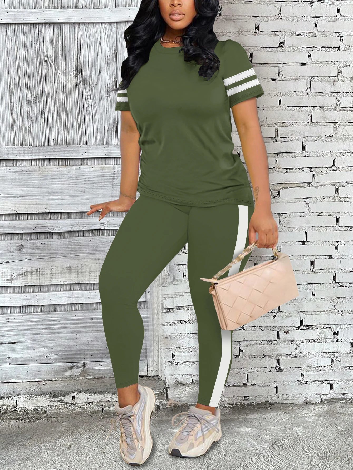 Women's Casual Yoga Set Comfortable Tie-Dye Stripe Activewear Fitness Outfit