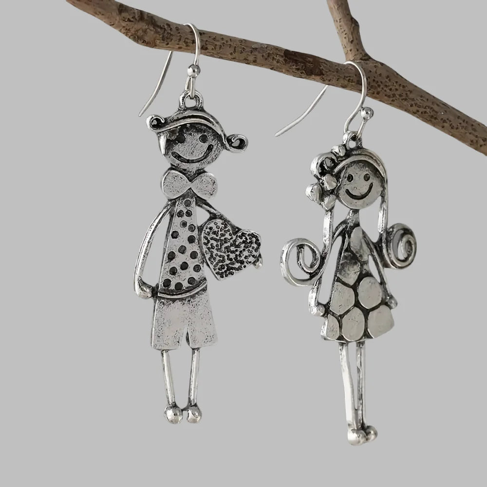 Creative Retro Minimalist Couple Character Metal Pendant Earrings for Women