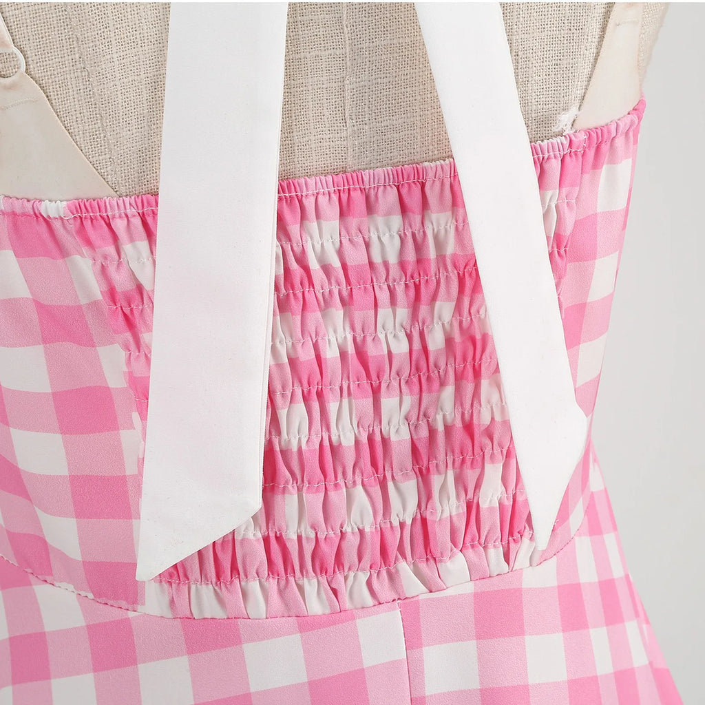 Ladies Vintage Polka Dot Backless Lace Up Swing Dress