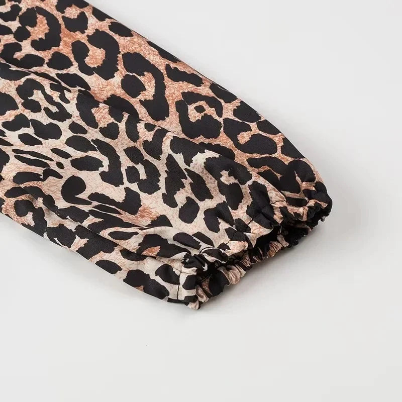 Women's Leopard Print Lace-Up Vintage Blouse Casual Loose Fit Y2K Chic Shirt