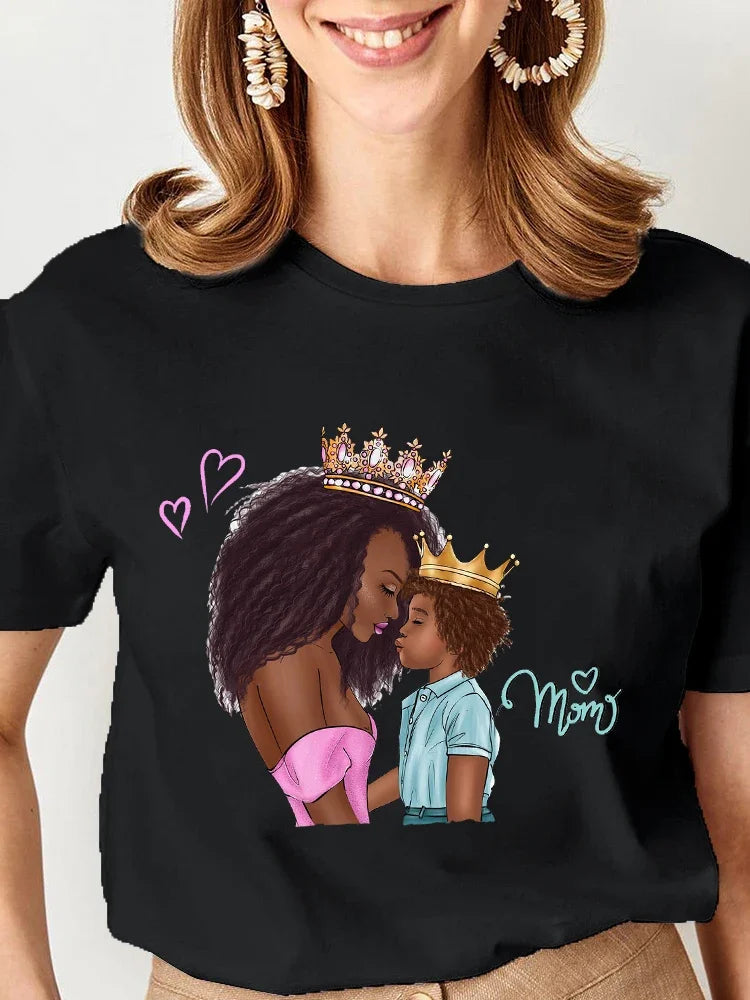 Women Cartoon Super Mom Life Graphic T-Shirt Summer Print Tee for Moms