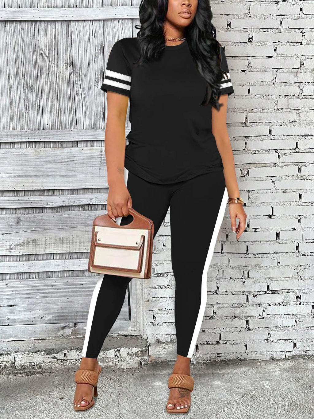 Women's Casual Yoga Set Comfortable Tie-Dye Stripe Activewear Fitness Outfit