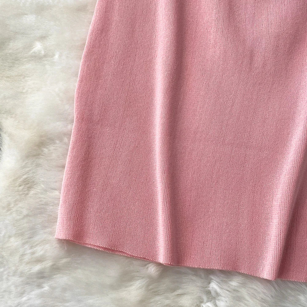 Pink Backless Summer Knit Bodycon Beach Dress for Women