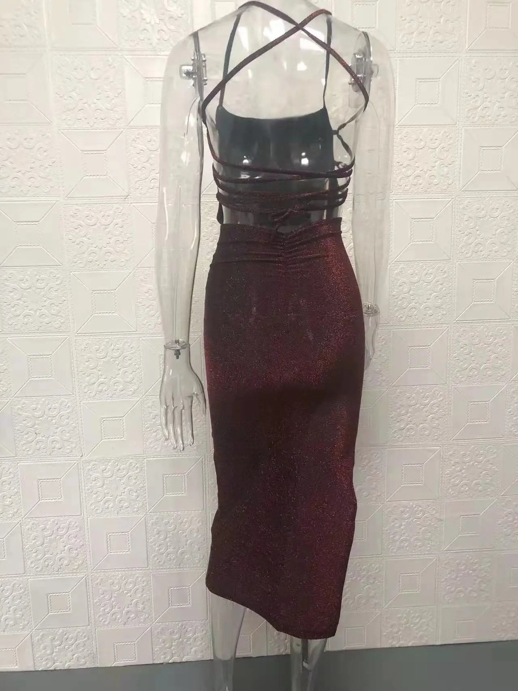 Backless Square Neck Wrap Dress With Slit In Solid Color