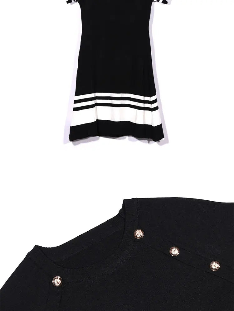 Women Short Sleeve Knit Dress Contrast Fit Flare Summer