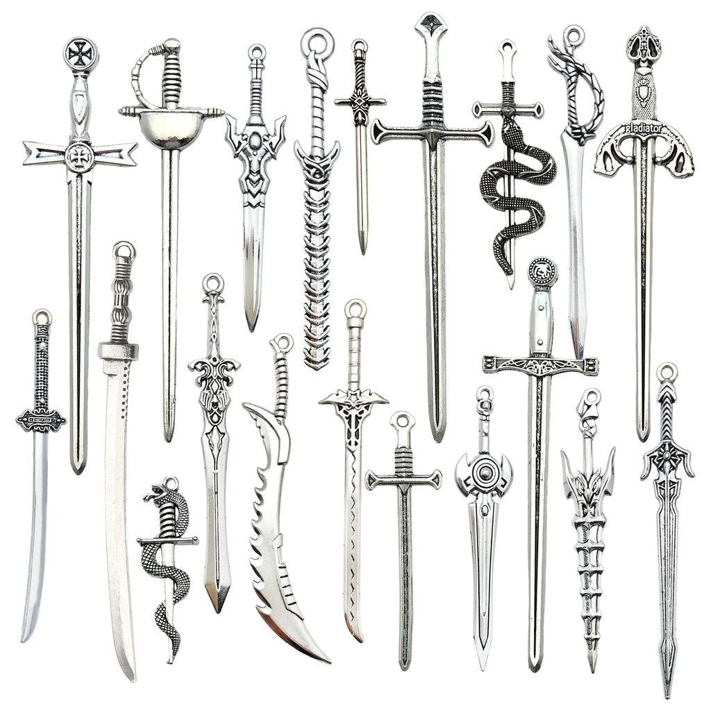 20 Pieces Ancient Silvery Sword Shape Bookmark Set for DIY Jewelry Keychain and Necklace Crafts