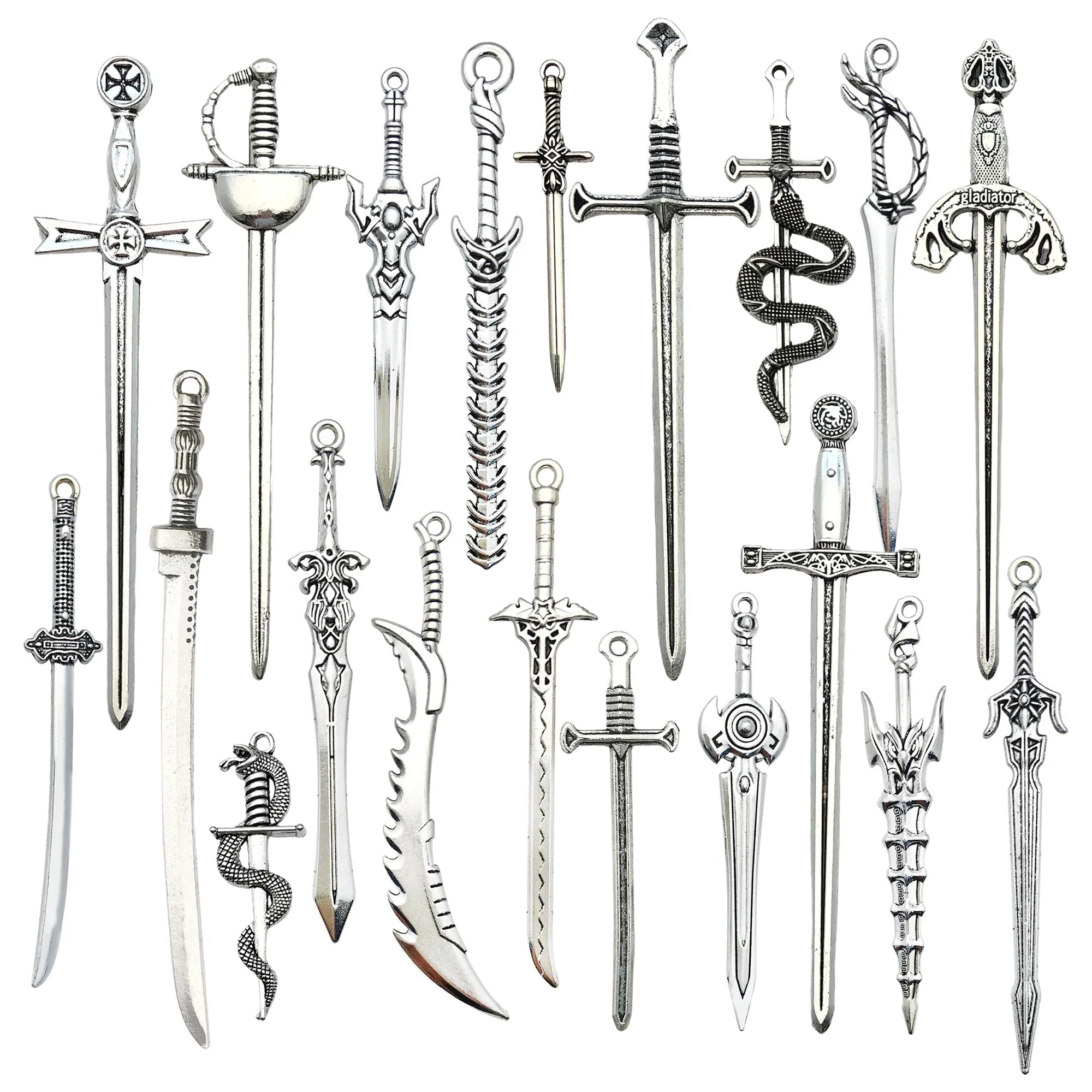 20 Pieces Ancient Silvery Sword Shape Bookmark Set for DIY Jewelry Keychain and Necklace Crafts