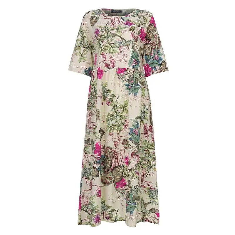 Boho Floral Sundress For Women With Three Quarter Sleeves