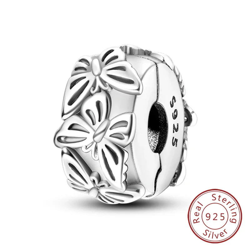 Fit Original 925 Sterling Silver Clip Charms with Zircon and Silicone Spacer Beads for Women DIY Bracelet Gift