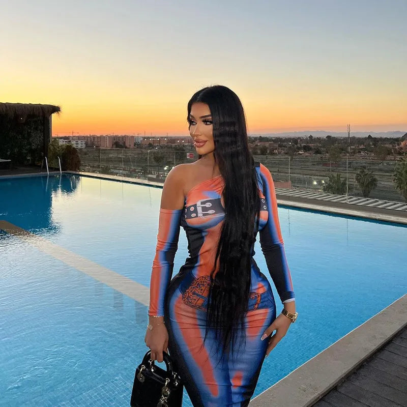 Off Shoulder Hollow Out Party Dress Sheath Multicolor