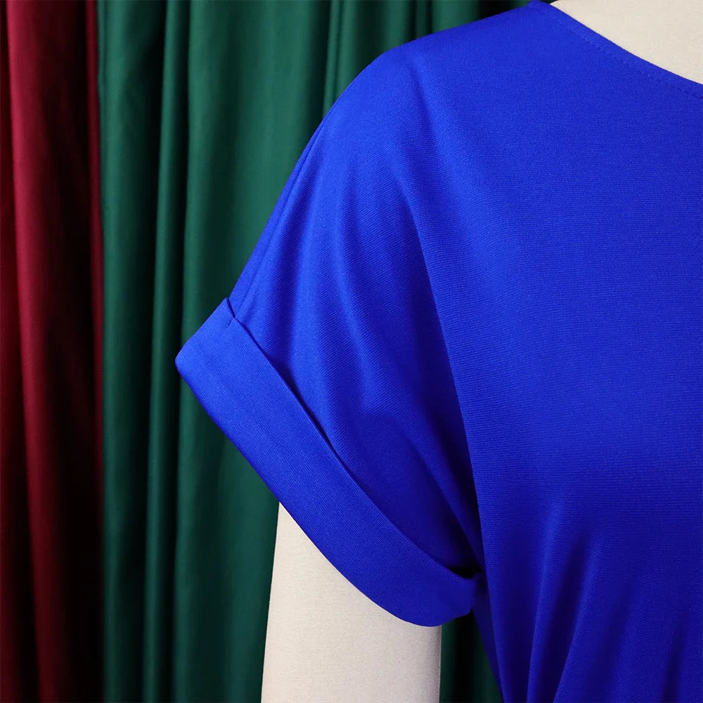 Women's Elegant 2 Piece Pants Set with Solid Blouse Short Sleeve O Neck and Long Trousers