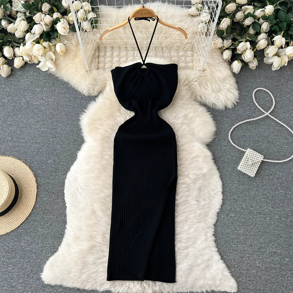 Sexy Knitted Bodycon Dress Women Split Design Party