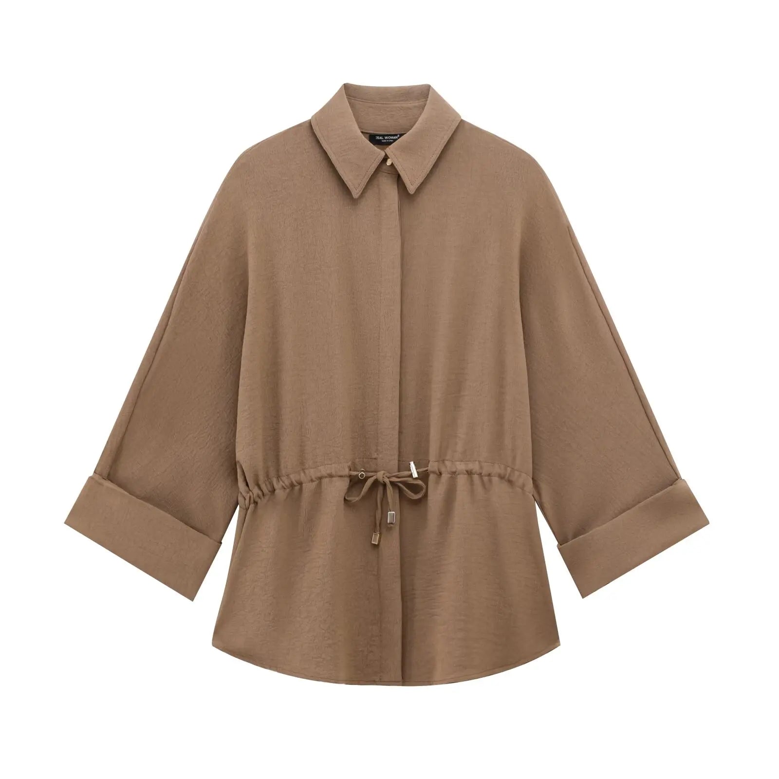 Safari Style Long Sleeve Drape Shirt and High Waist Pants Suit for Women