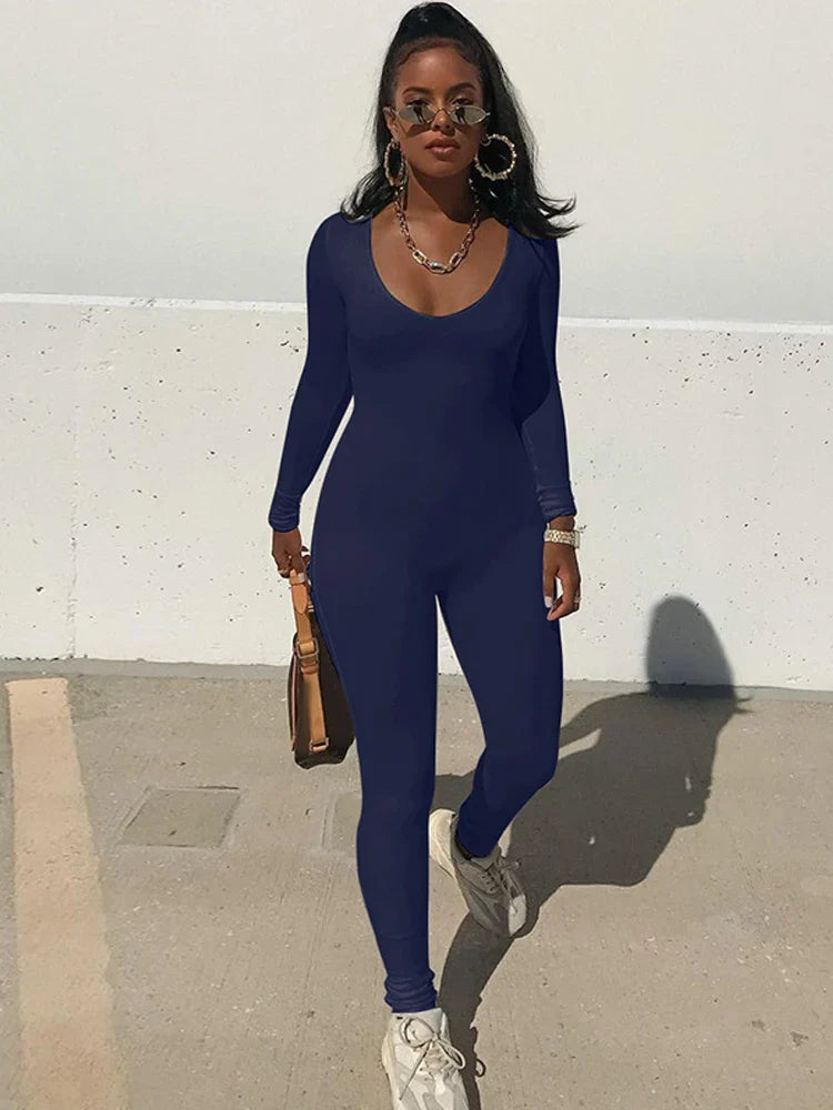 Women's Long Sleeve Bodycon Jumpsuit One Piece Streetwear Overall Autumn Winter Outfit