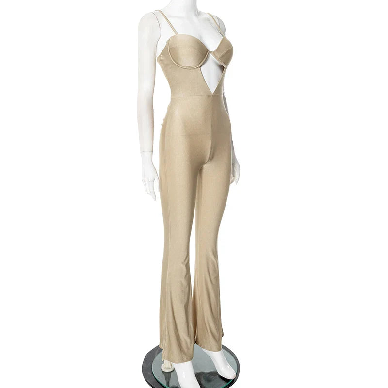 V-Neck Strapless Hollow Out One-Piece Jumpsuit Tight Fit Sporty Fitness Bodysuit for Buttock and Abdomen Lifting