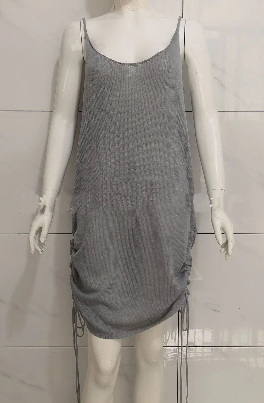 Women Knitted Bodycon Spaghetti Strap Mini Dress Solid