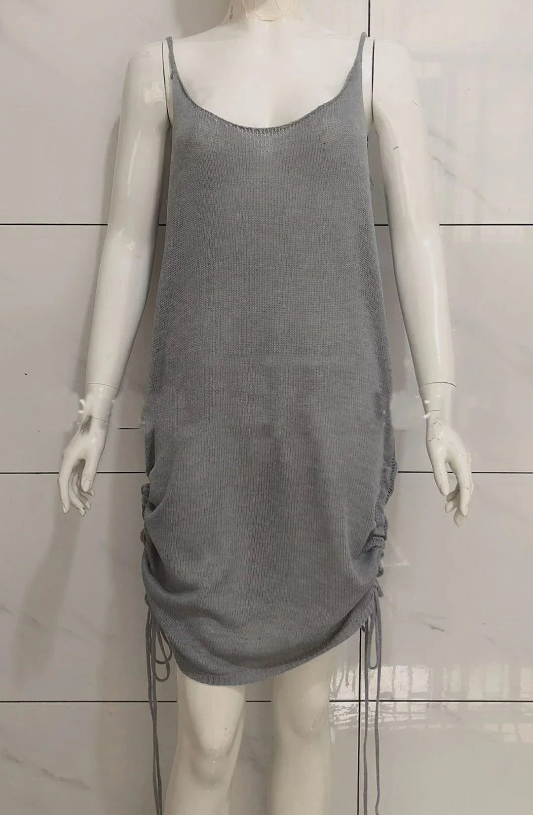 Women Knitted Bodycon Spaghetti Strap Mini Dress Solid