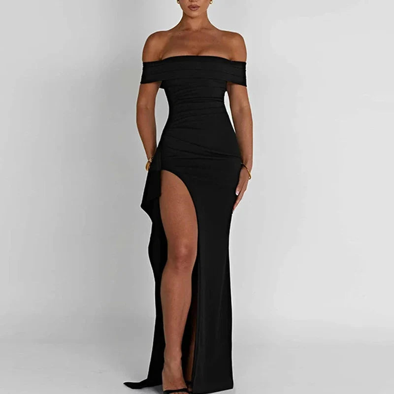 Elegant Black Backless Slash Neck Party Dress For Women