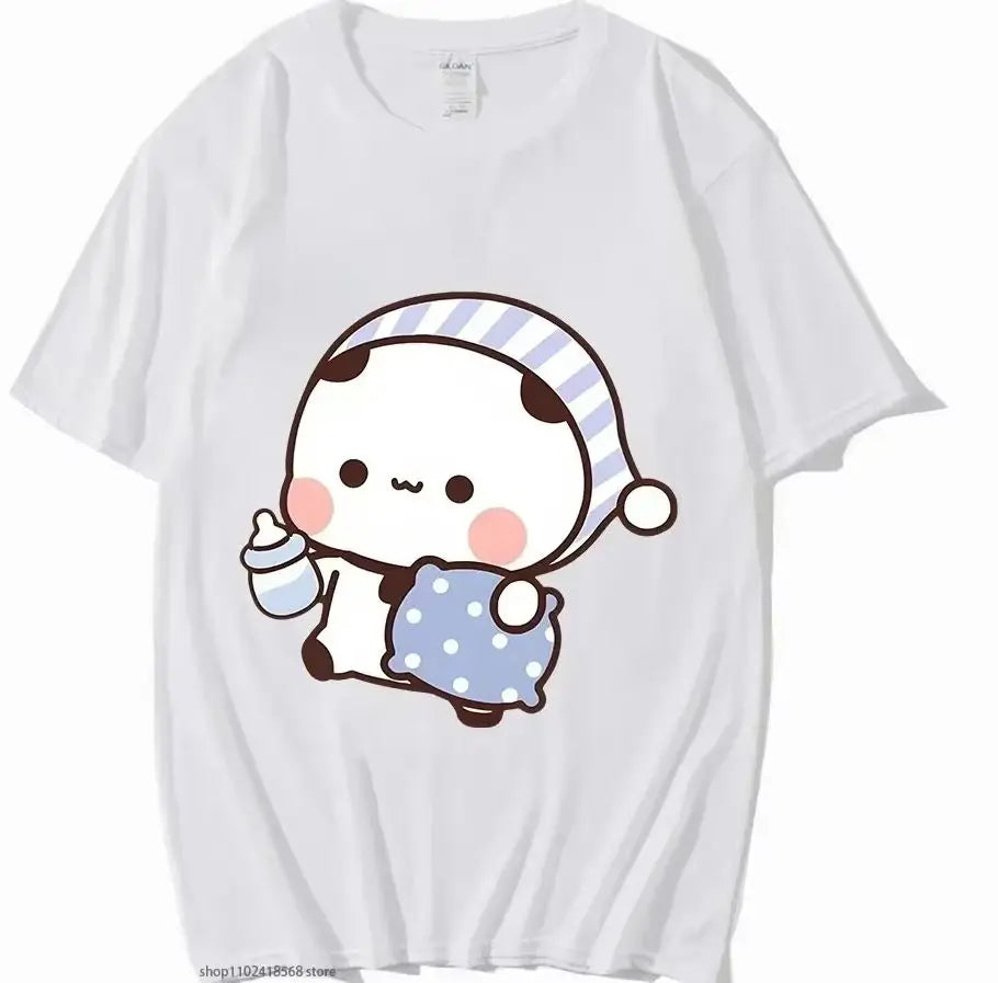Kawaii Cute Panda and Bear Graphic Long Sleeve Couple Shirts for Men and Women Fashion Tees