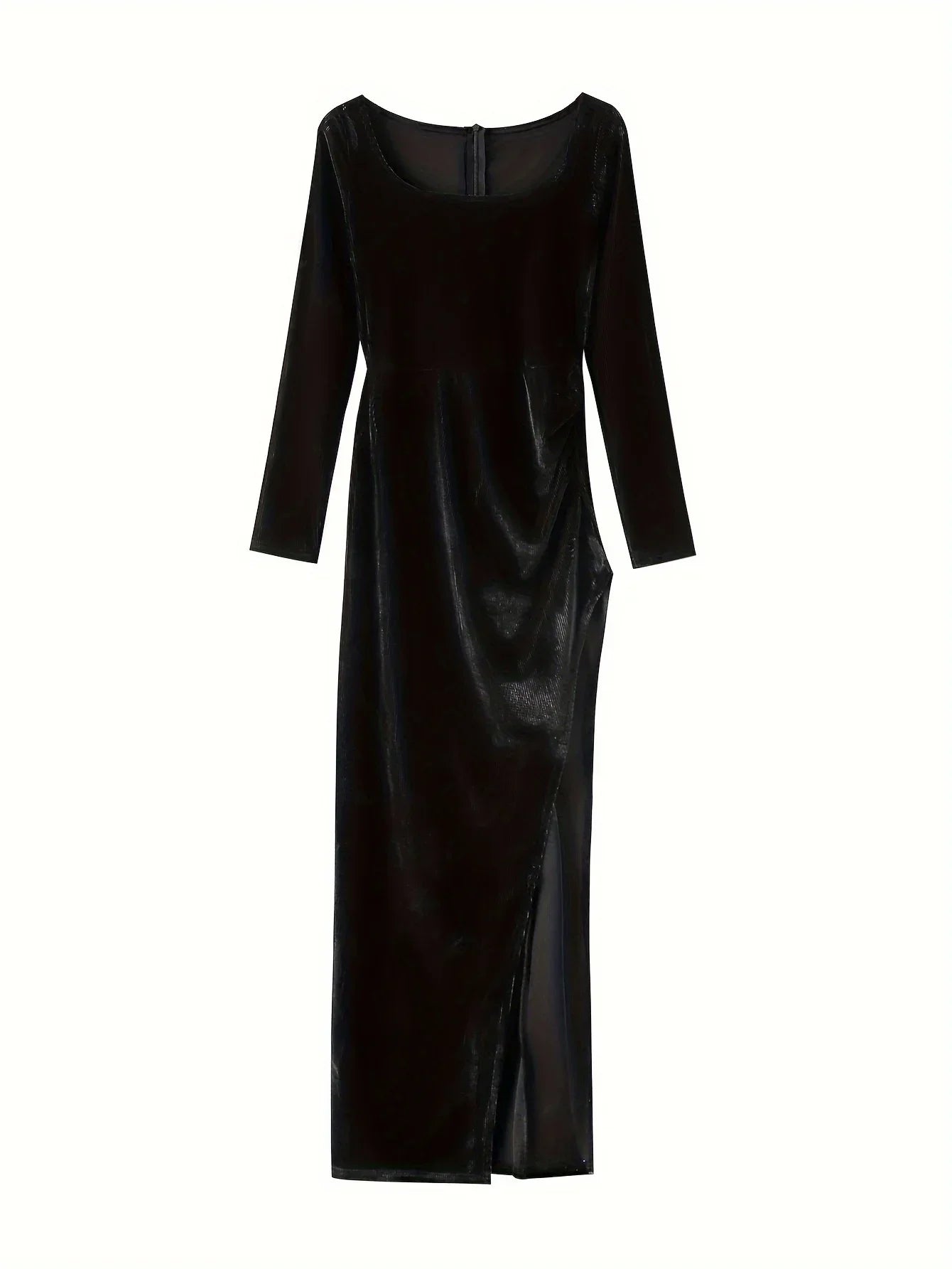 Velvet Long Sleeve Maxi Dress With Split For Wedding Guest