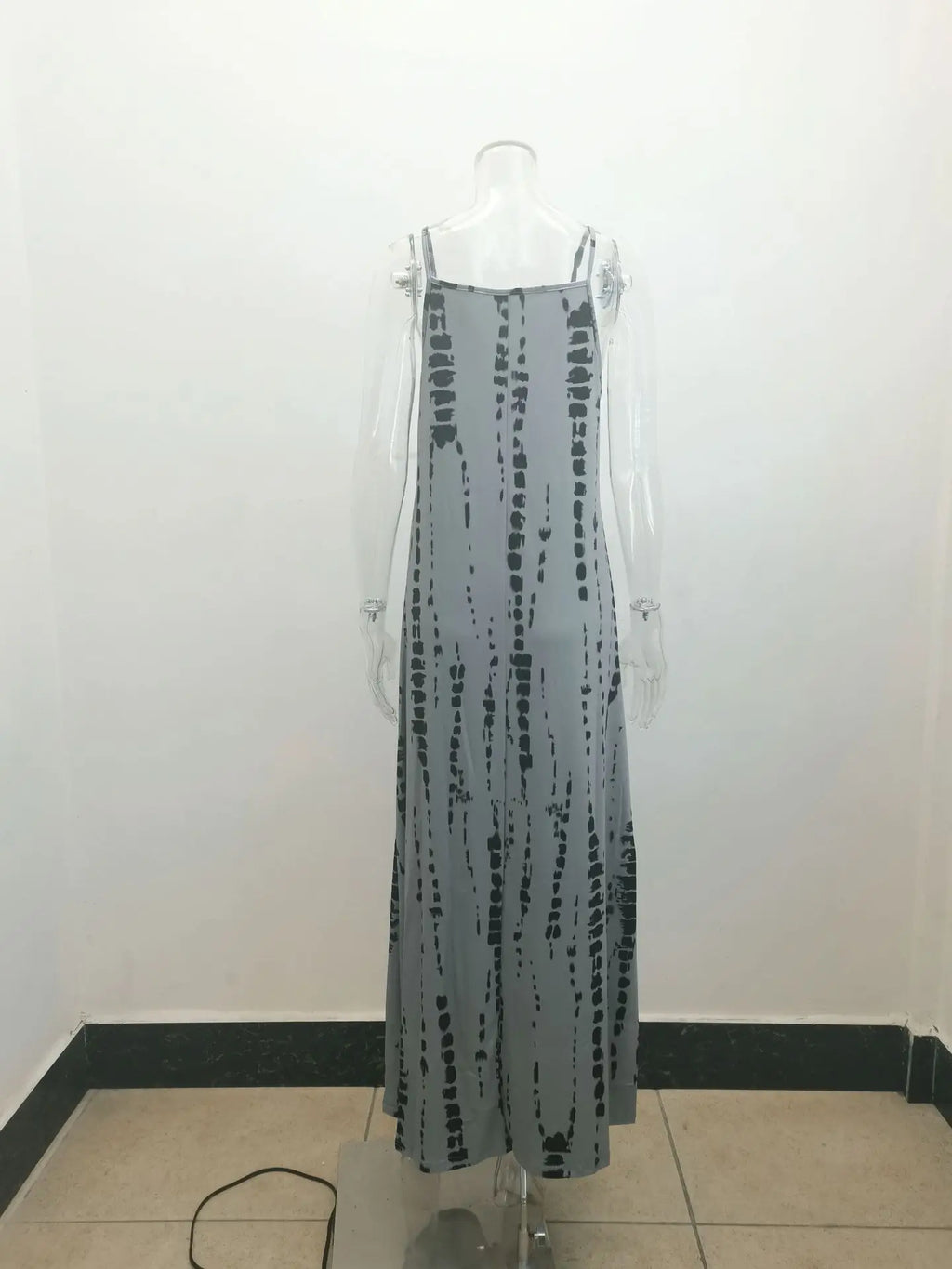 Sling Dress Tie Dye Print Flared Maxi Casual Dress