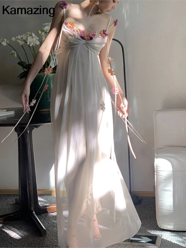 Boho Flower Maxi Dress Spaghetti Strap Beach Party