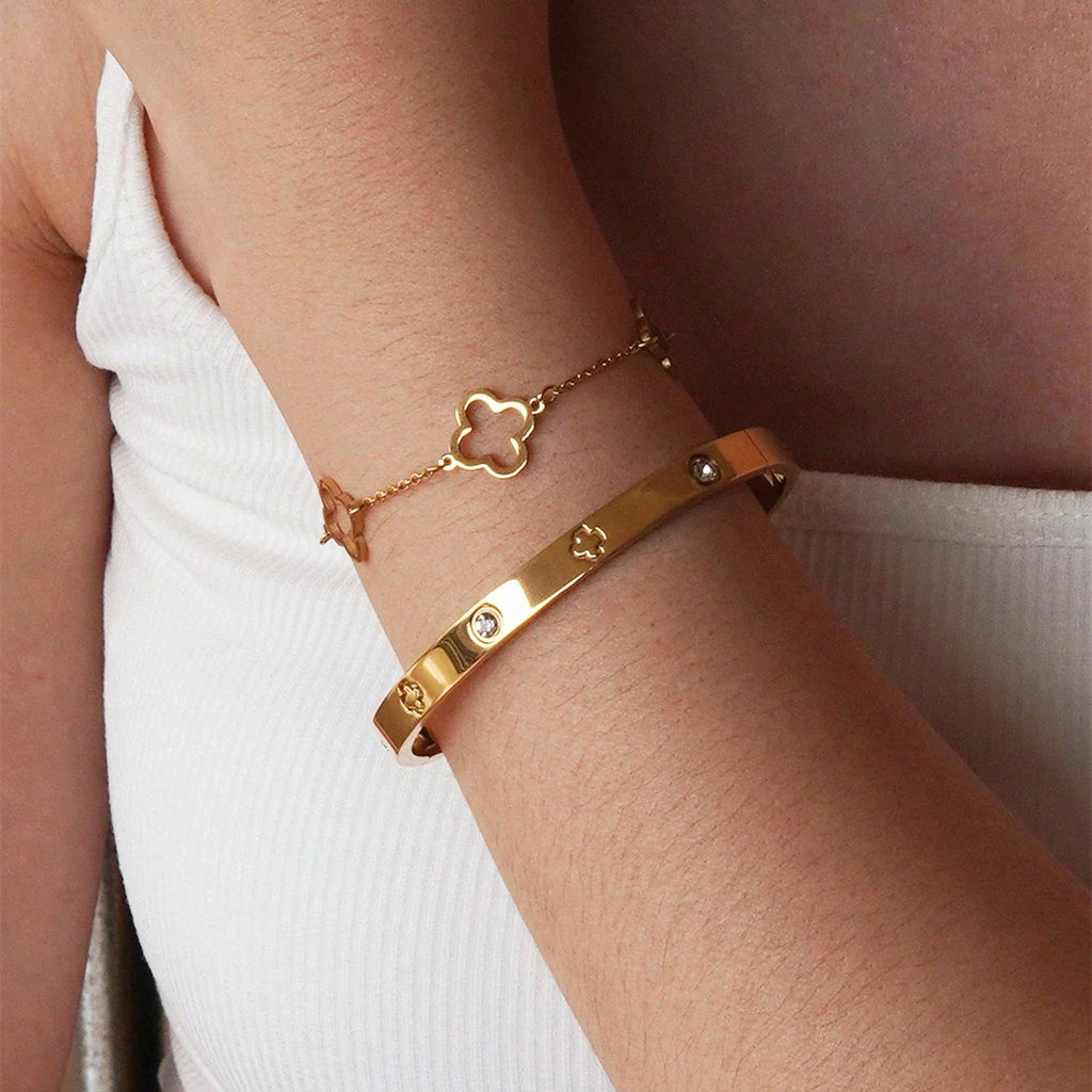 3PCS Lucky Clover Women's Bracelet Set High Quality Stainless Steel Charm Jewelry Gift