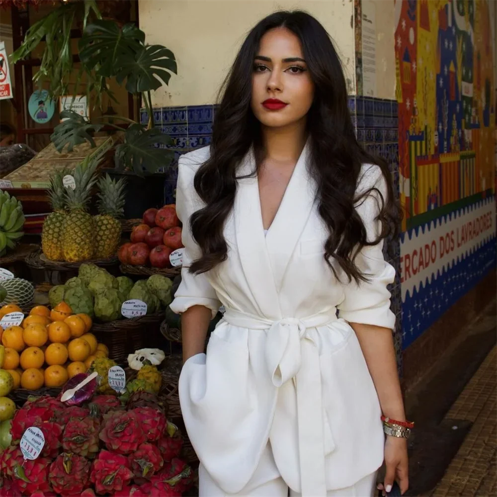 Women's Slim Fit Suit Set with Belt for Professional Style