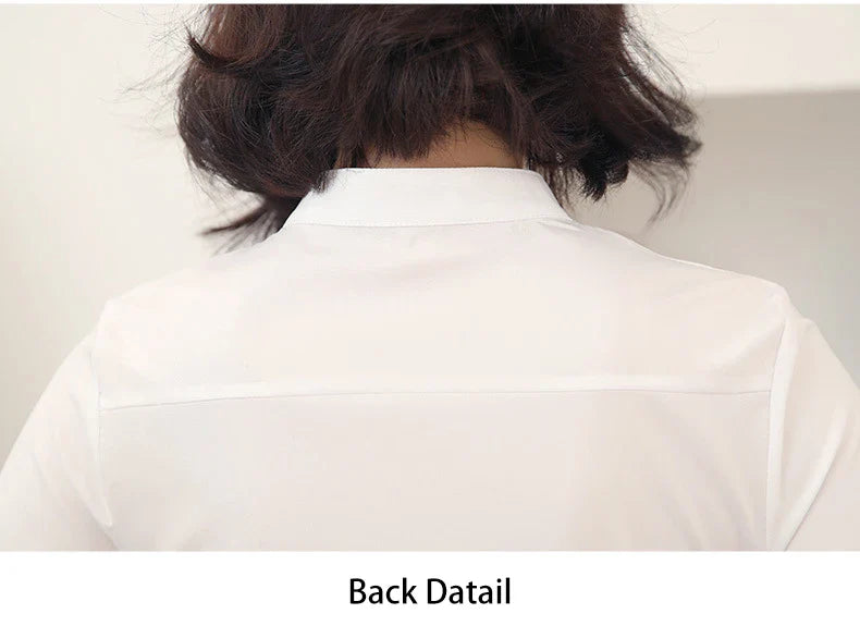 Women's Long Sleeve White Basic Shirt Blouse Stand Neck Tunic Button Up Office Work Top All Season