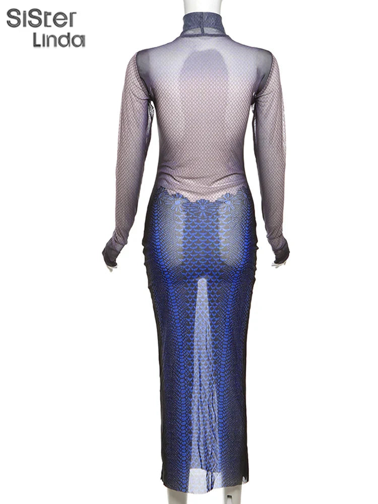 Girls Floral Print Midi Dress Long Sleeve High Collar